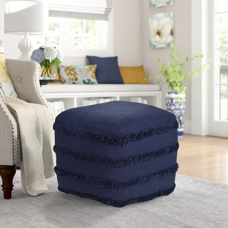 Sevita Solid Textured Stripe Pouf Ottoman