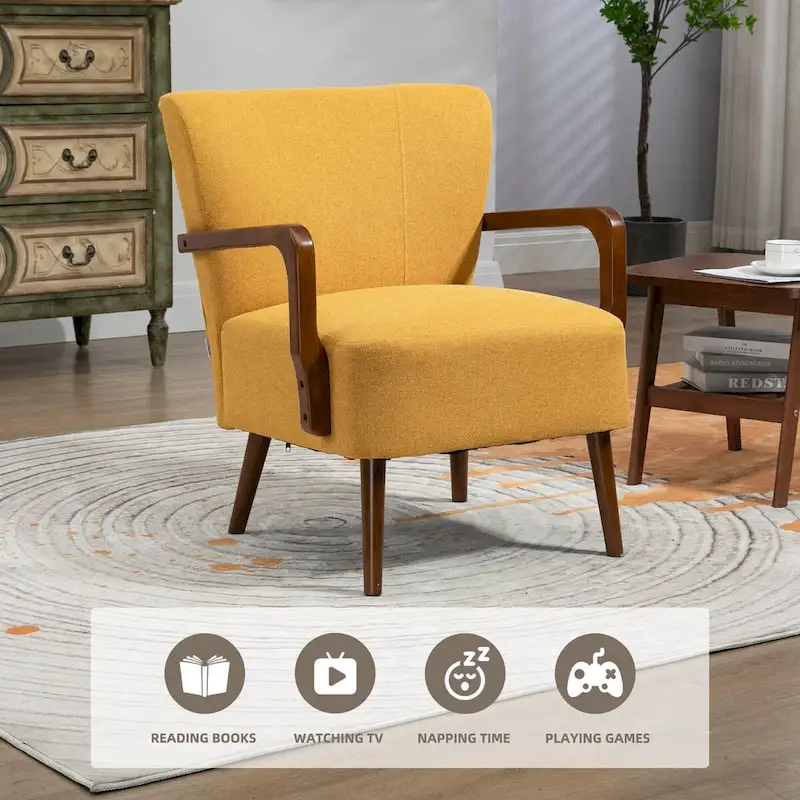 Modern chairs in the living room, wooden frame armchairs