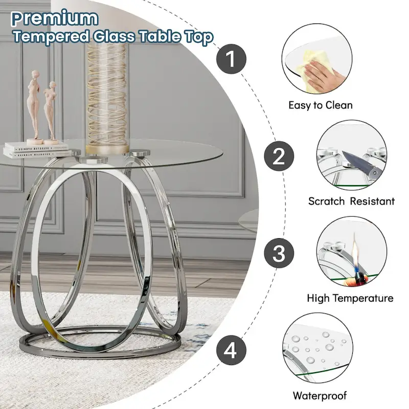 Glass Side Table with Metal Frame