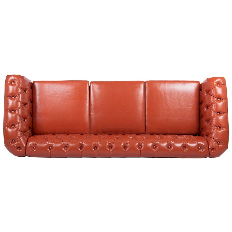 84.65 Chesterfield Tufted Faux Leather Sofa with Rolled Arms