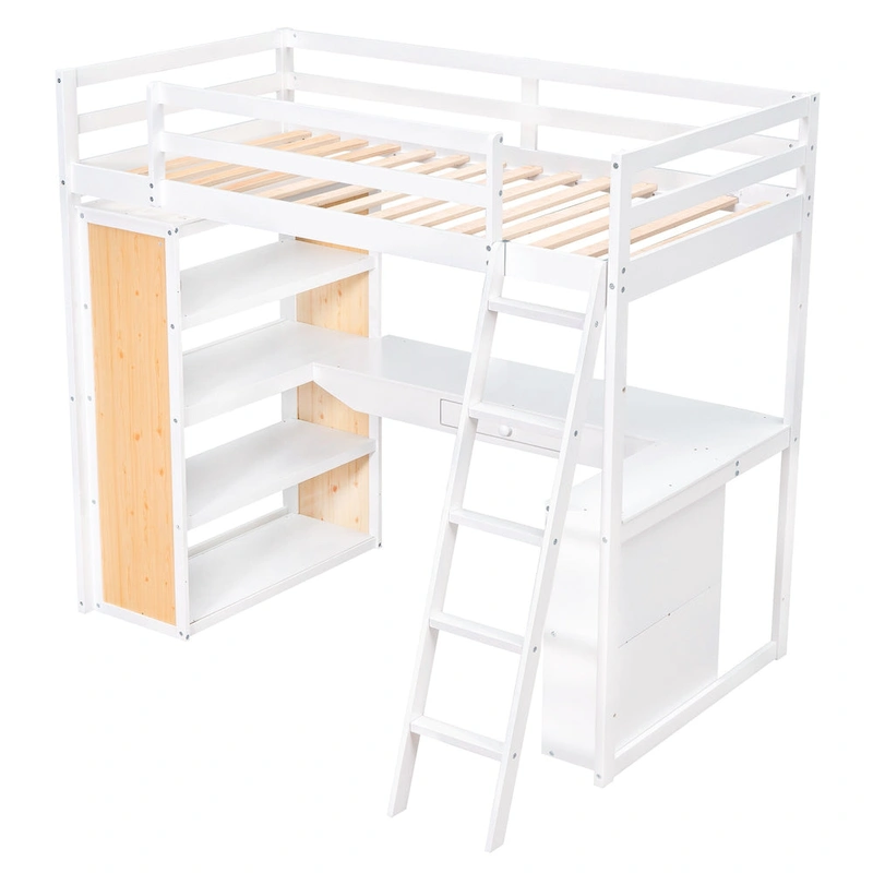 Loft Bed with Desk and Shelves