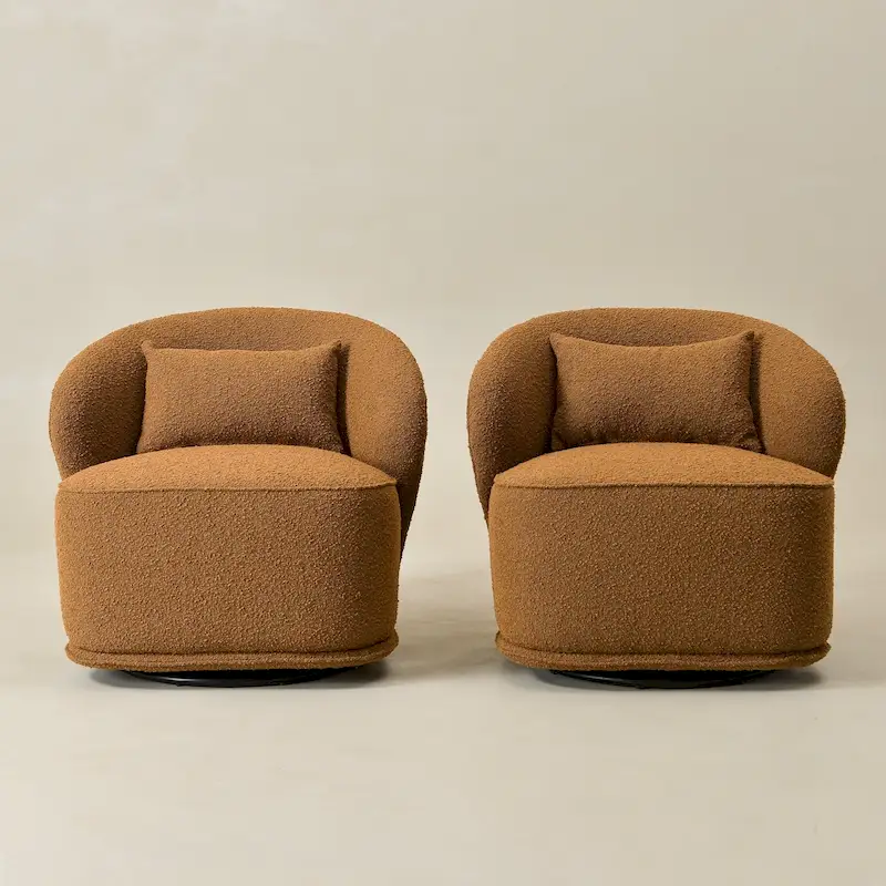 KINWELL 33 W Sherpa Boucle Upholstered Accent Swivel Chair (Set of 2)