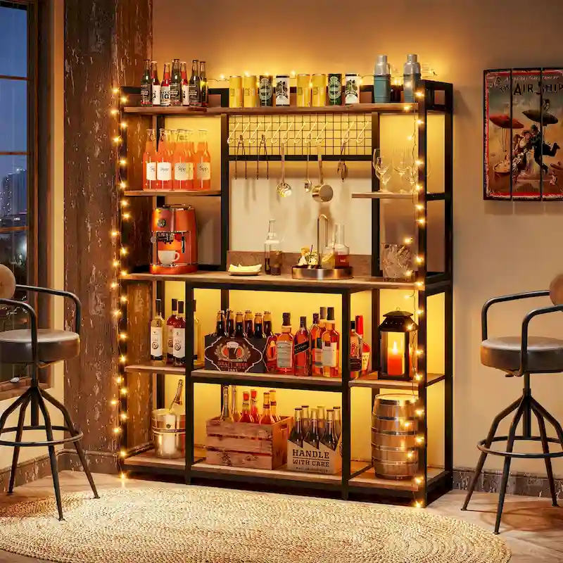 55 Wide Kitchen Hutch Cabinet Microwave Stand with 11 Hooks