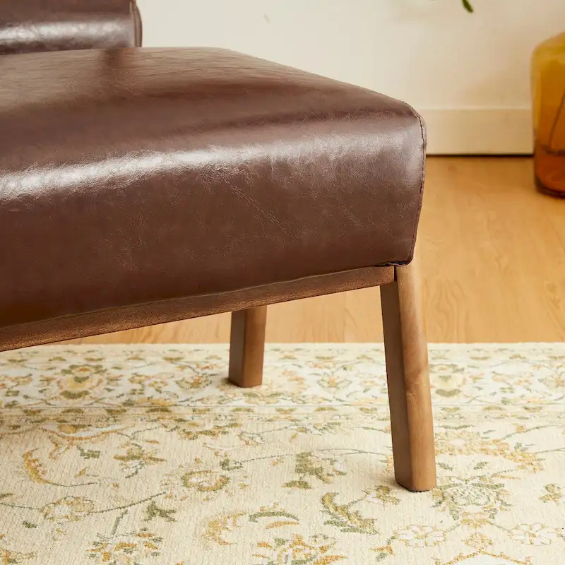 Glitzhome Set of 2 Mid-century Leatherette Ottoman Accent Stools