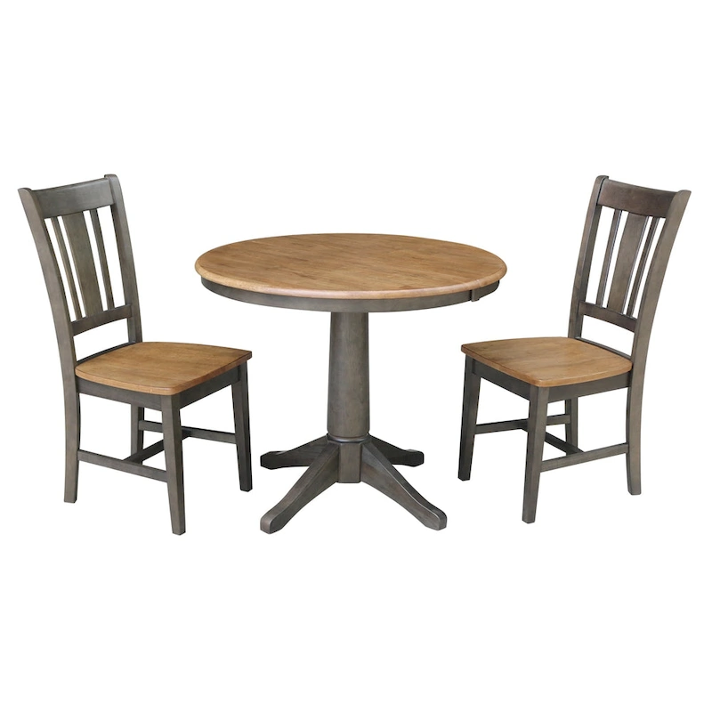 36  Round Solid Wood Extension Dining Table with 2 Dining Chairs