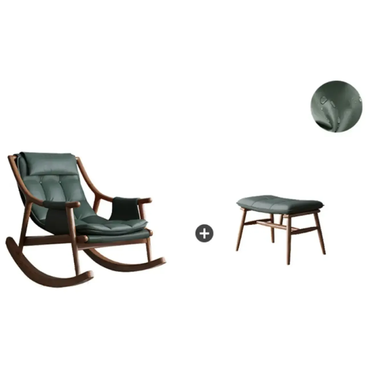 Modern Wood Nappa Upholstered Rocking Chair with Footstool