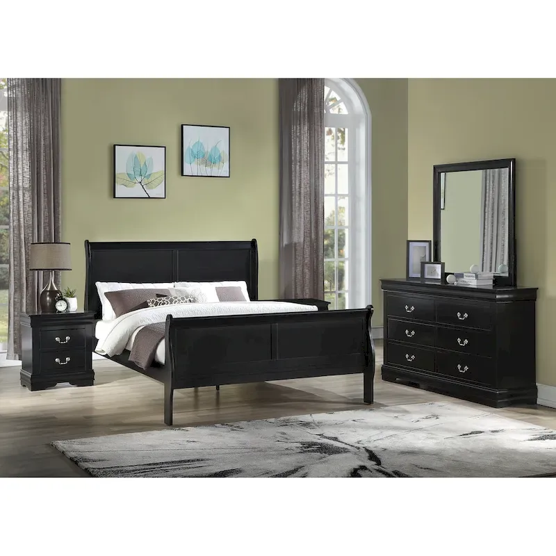 Lillie 6 Piece Black Wooden Sleigh Bedroom Set