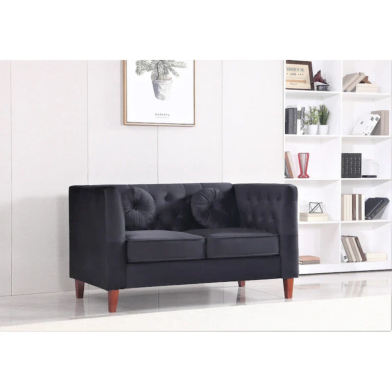 US PRIDE FURNITURE Velvet Classic Chesterfield Loveseat with Wood legs