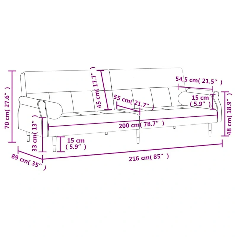 Velvet Sofa Bed Loveseat with Cushions – 85 x 35 x 27.6