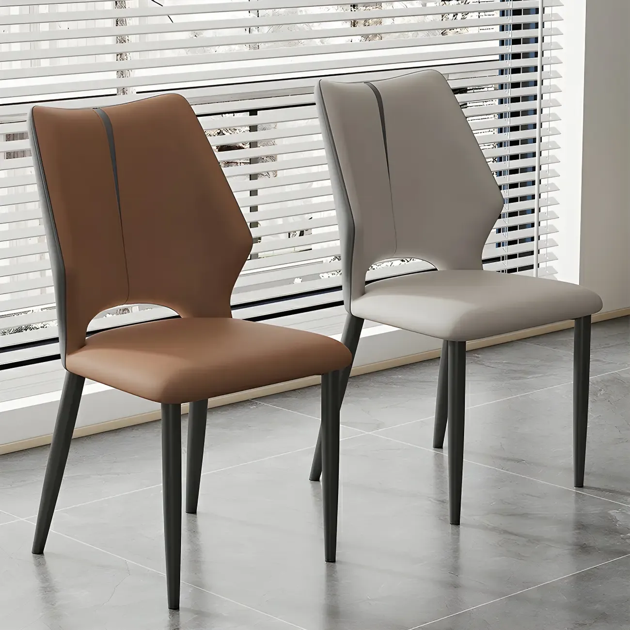 Curved Back Faux Leather Brown Side Dining Chair