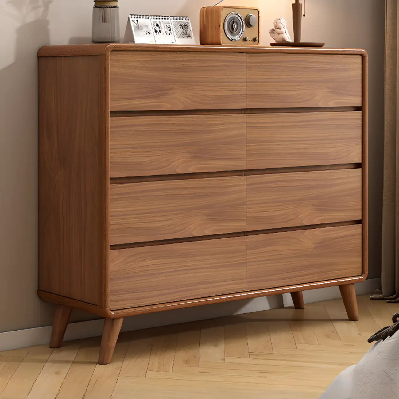 Cube Brown Wooden Console Chest in 8-Drawer