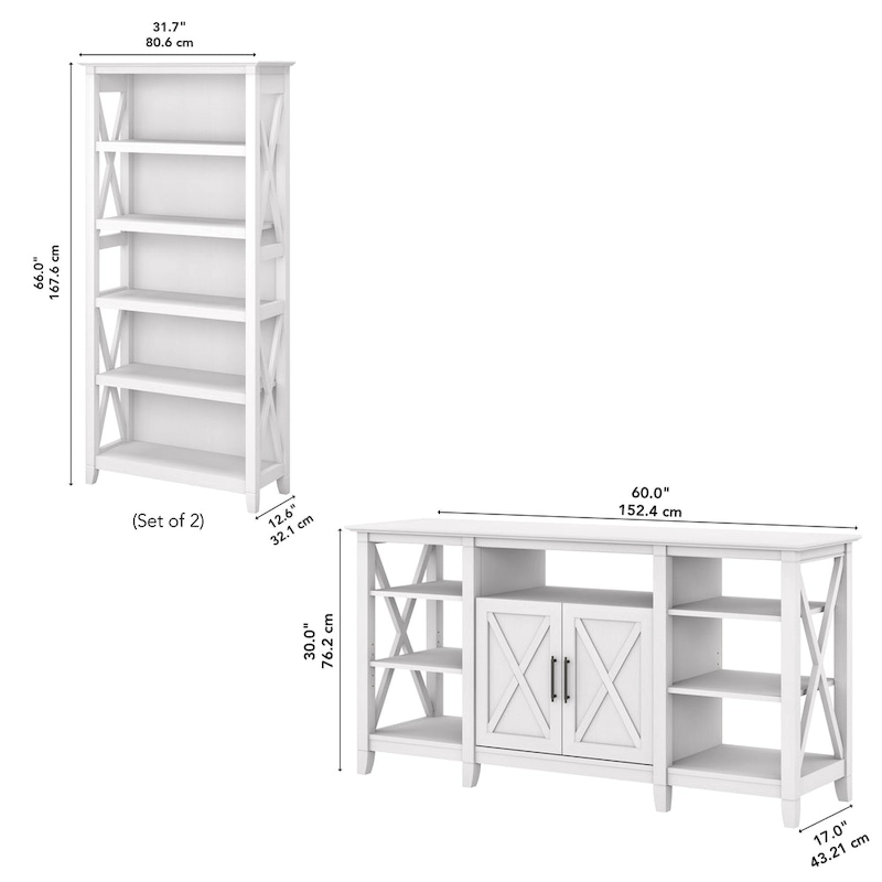 Tall Farmhouse TV Stand with 2 Bookcases by Bush Furniture