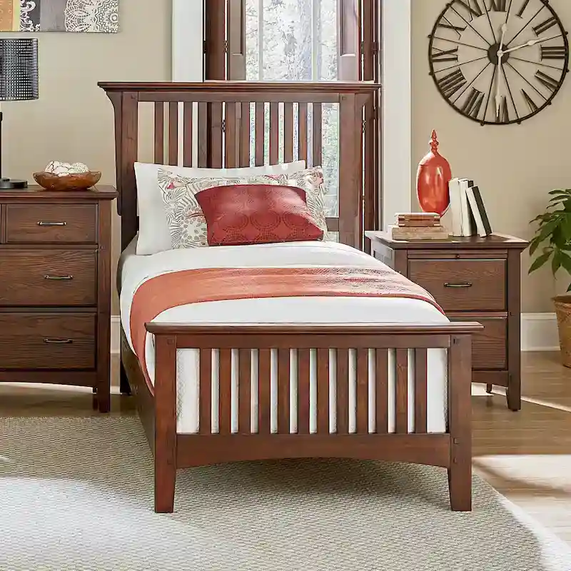 Modern Mission Vintage Oak Finish Wood Bed