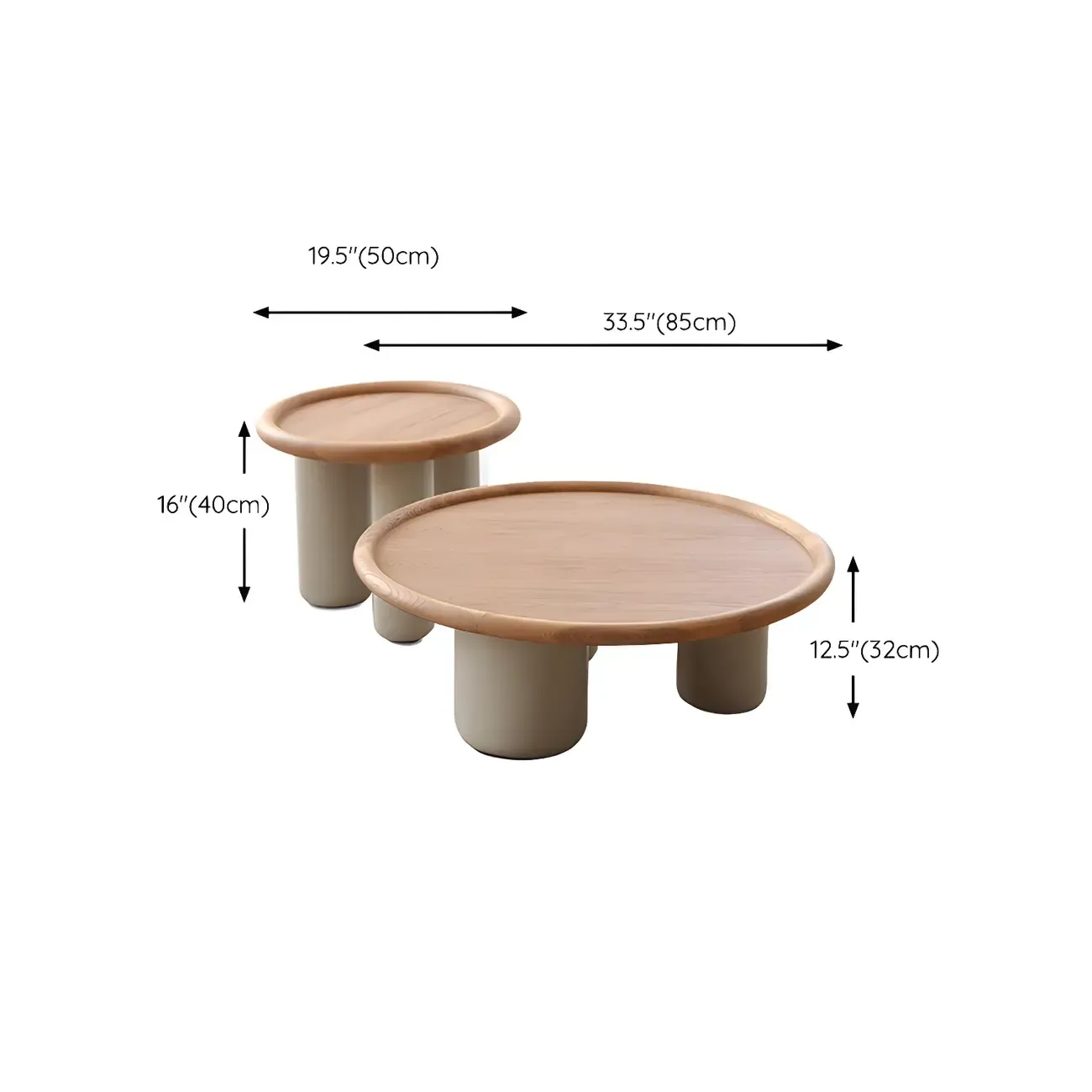 Round Natural Wood Tray Top Coffee Table with Three-Leg