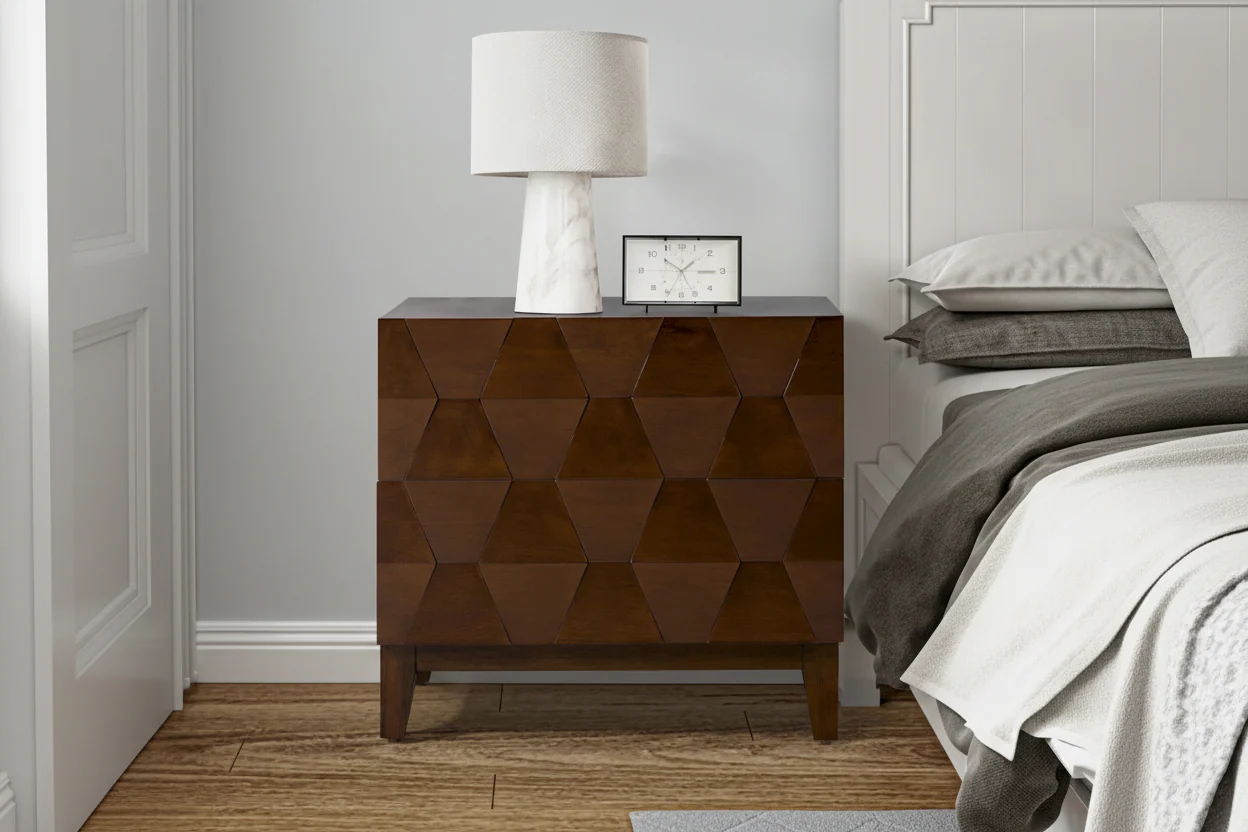 Mid-Century 2-Drawer Storage Nightstand with Adjustable Solid Wood Legs and Charging Station