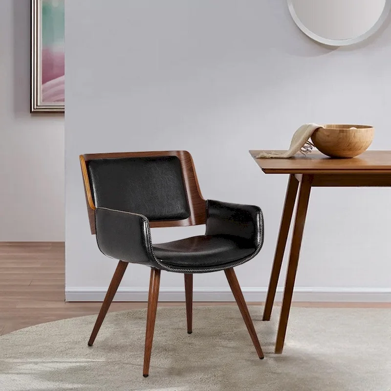 Faux Leather Mid-Century Dining Chair with Metal Legs
