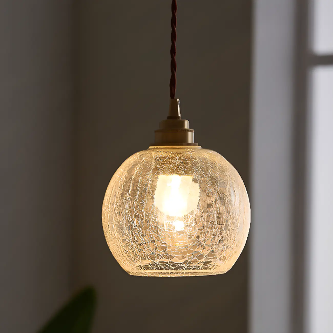Modern Adjustable Gold Crakle Glass Globe Pendant Light