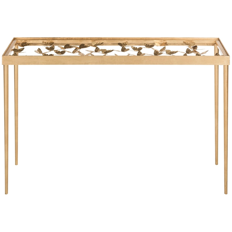 SAFAVIEH Nannette Antique Gold Leaf Butterfly Console Table - 42Wx12Dx30H