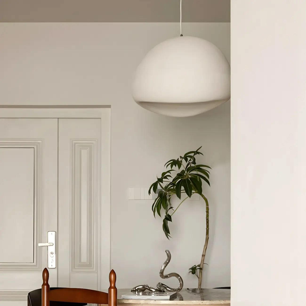 Art Deco Modern White Resin Dome Hanging Pendant Light