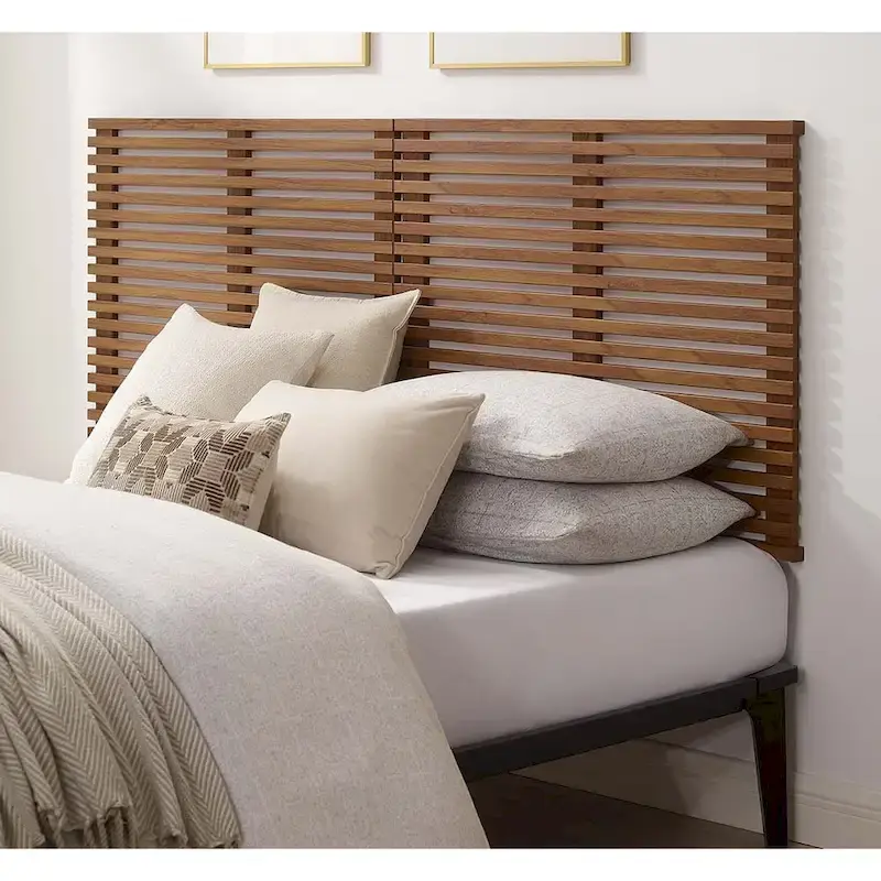Vidalia Mid-century Modern Walnut Wooden Floating King Size Headboard