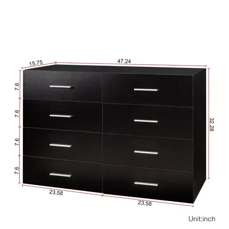 Karl Home 8-Drawer Black Particle Board 47.24in. W Chest of Drawer