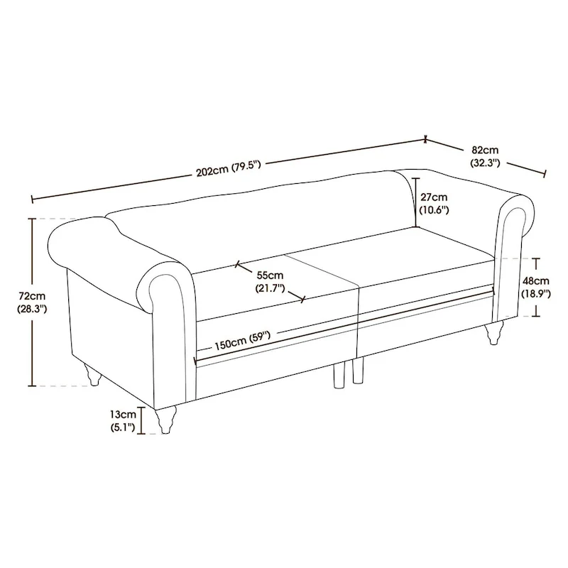 Modern Quilted Club Sofa with Oak Legs