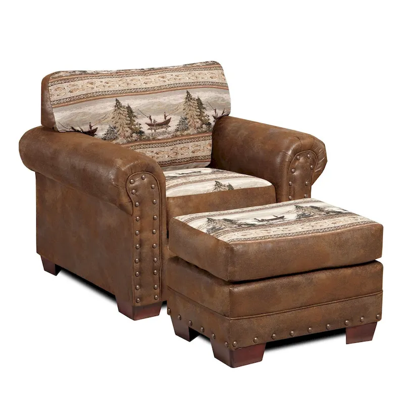 American Furniture Classics Model 8501-00-60 Alpine Lodge Arm Chair with Matching Ottoman