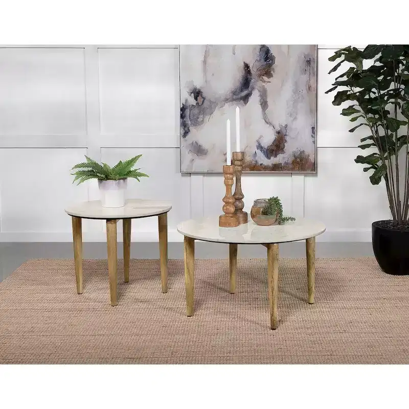 Coaster,Aldis Round Marble Top Coffee Table White and