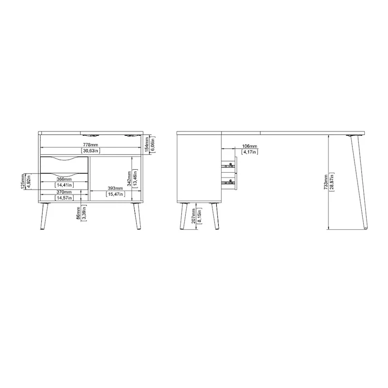 Kristiansund L-Shaped Desk - 2 Drawers, 3 Shelves, Corner Office Desk