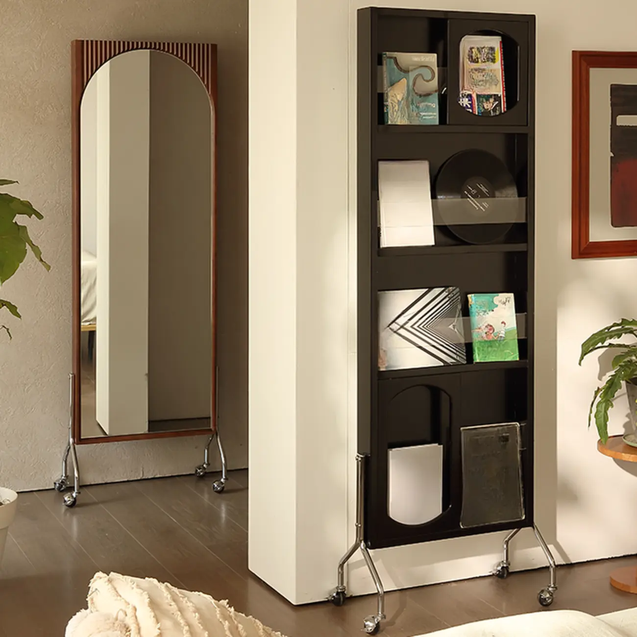 Vertical Wooden Closed Back 5-Shelf Mobile Bookcase
