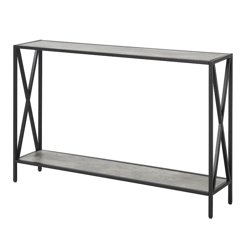 Farmhouse Industrial Console Table with Shelf