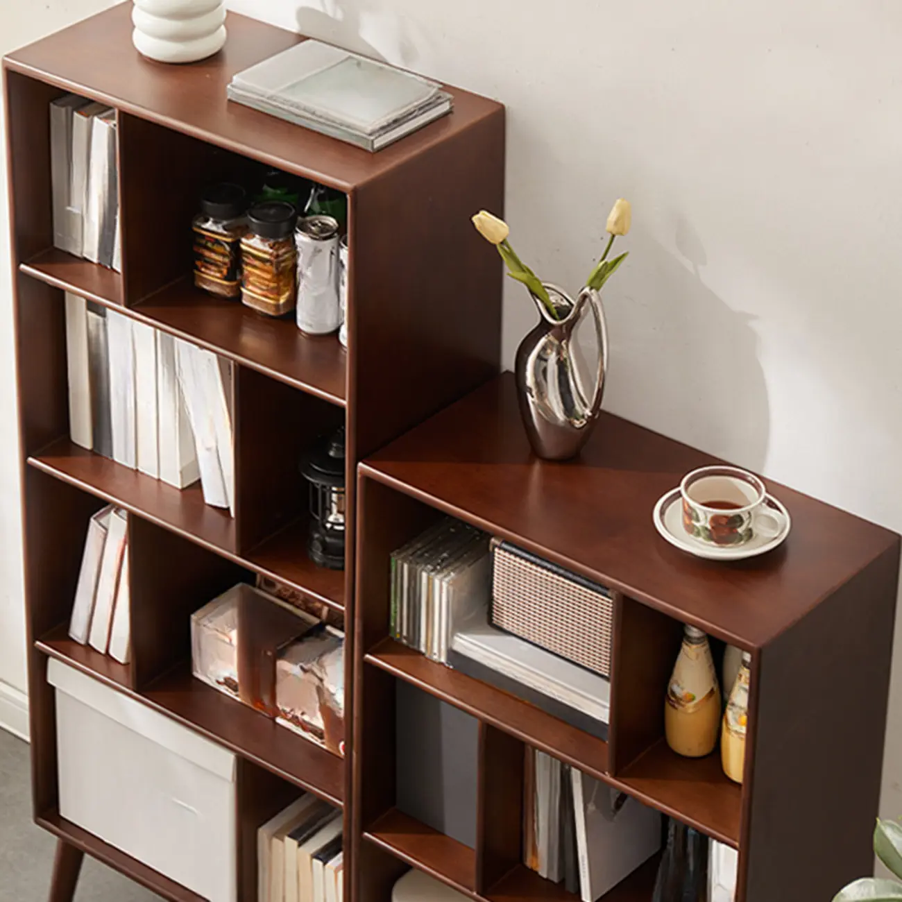 Modern Brown Wooden 4-Tier Vertical Bookcase