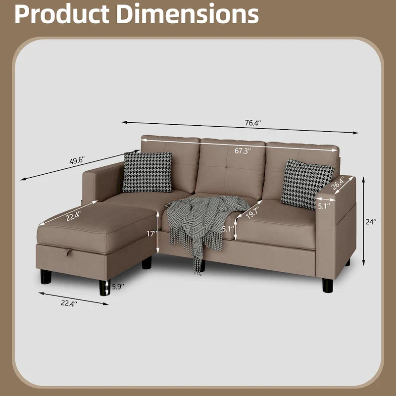 L-Shaped Sectional Sofa (With Interchangeable Chaise)