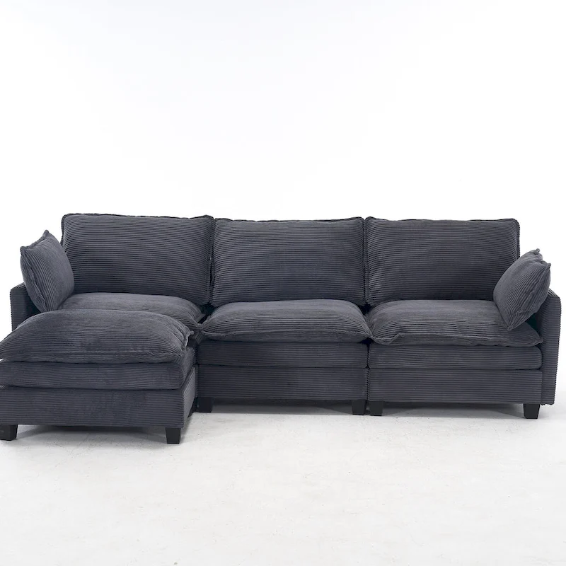 102 Velvet U-Shaped Sectional Sofa with Ottoman & Lumbar Pillows