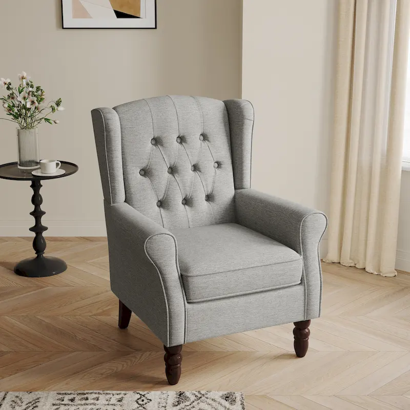 Button-Tufted Accent Chair Wingback Armchair - 38H