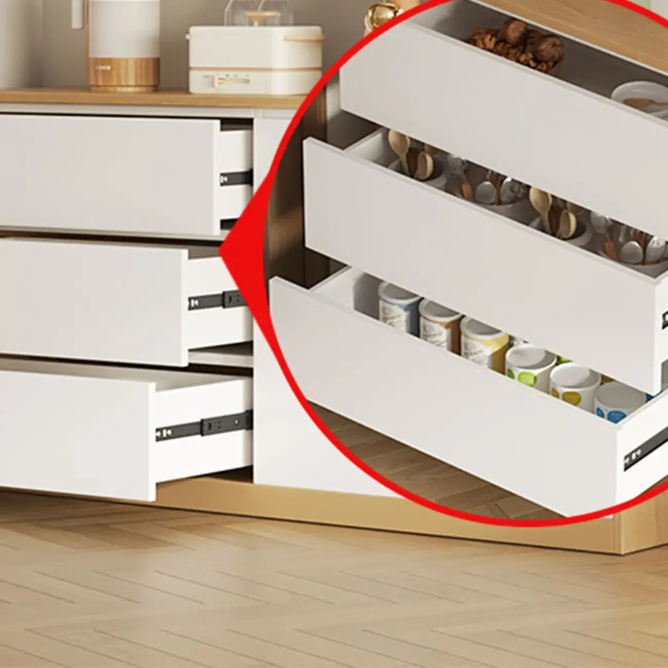 Modern Wooden Sideboard with 3 Drawers in White