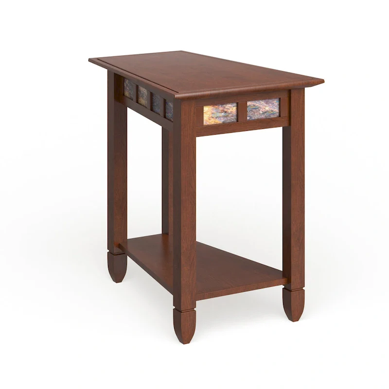 Wedge End Table with Slate Detail – Rustic Oak / Smoke Grey, Wood, Single