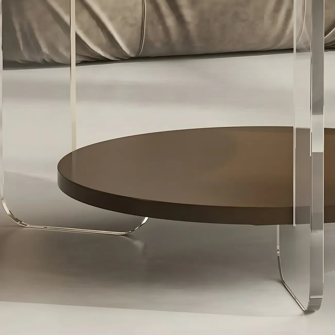 White Brown Wood Round Coffee Table with Shelf and Plastic Leg