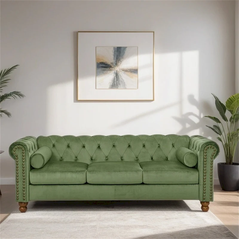 Large Sofa,Velvet Sofa Three-seat Sofa Tufted Chesterfield Settee Sofa