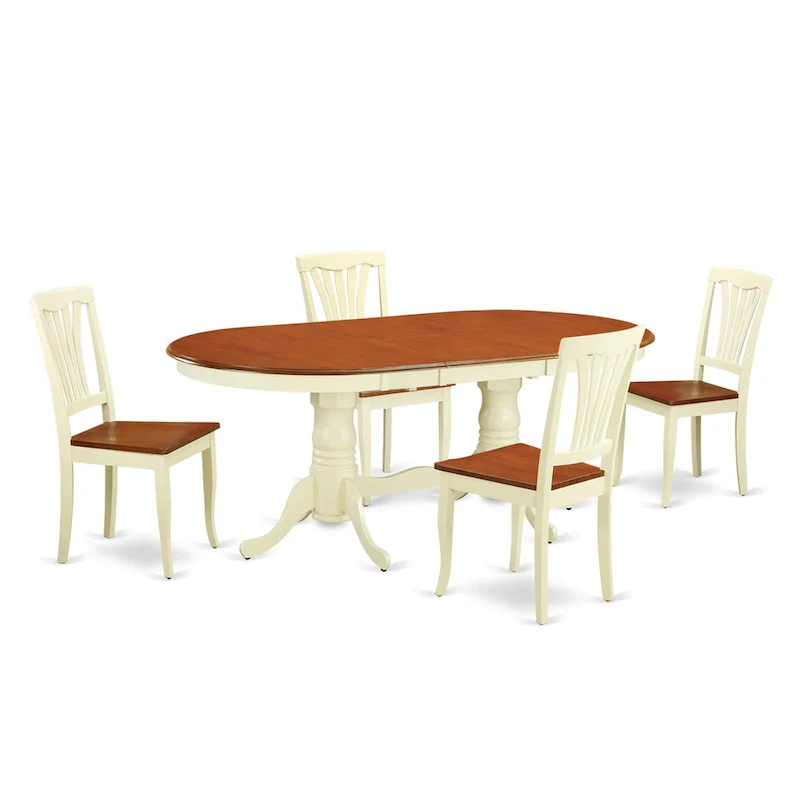 East West Furniture Dining Room Table Set Includes an Oval Table with Butterfly Leaf and 4 Dining Chairs, Buttermilk & Cherry