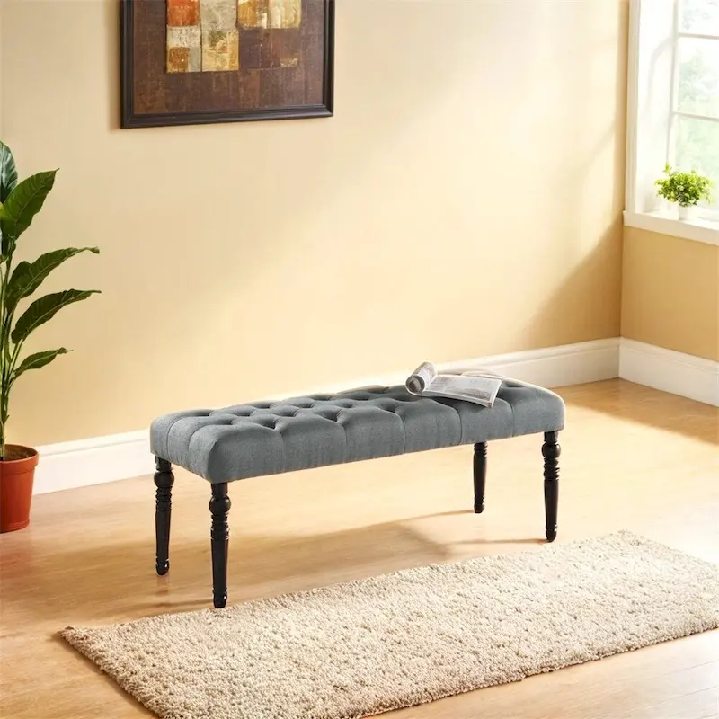 Fabric Tufted Turned Leg Dining Bench