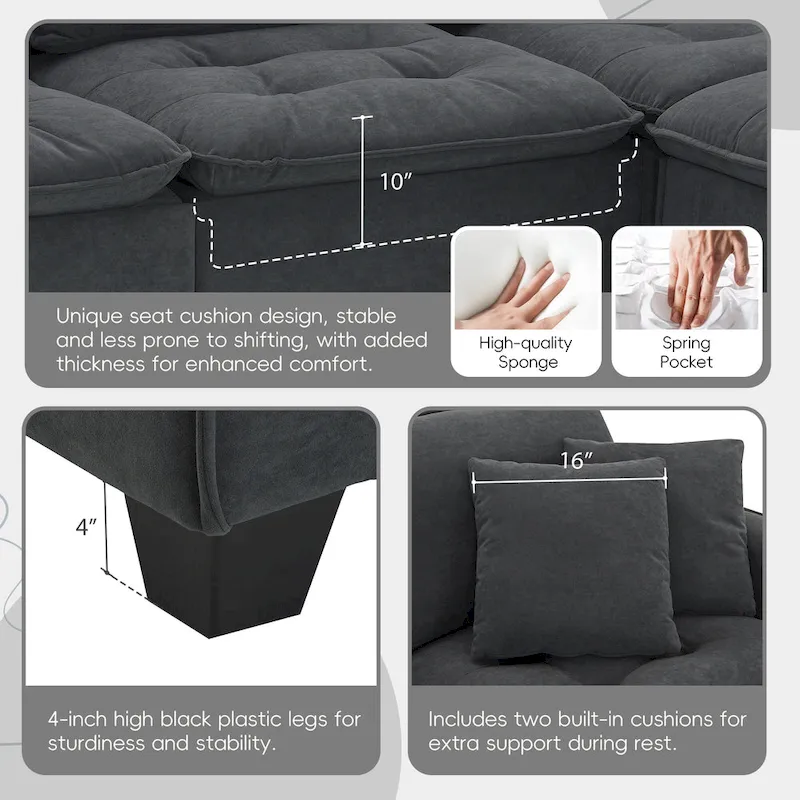 100*59 Convertible Sectional Sofa,L-shaped Reversible Couch Set with Free Pillows,4 Seat Sleeper Sofa with Ottoman
