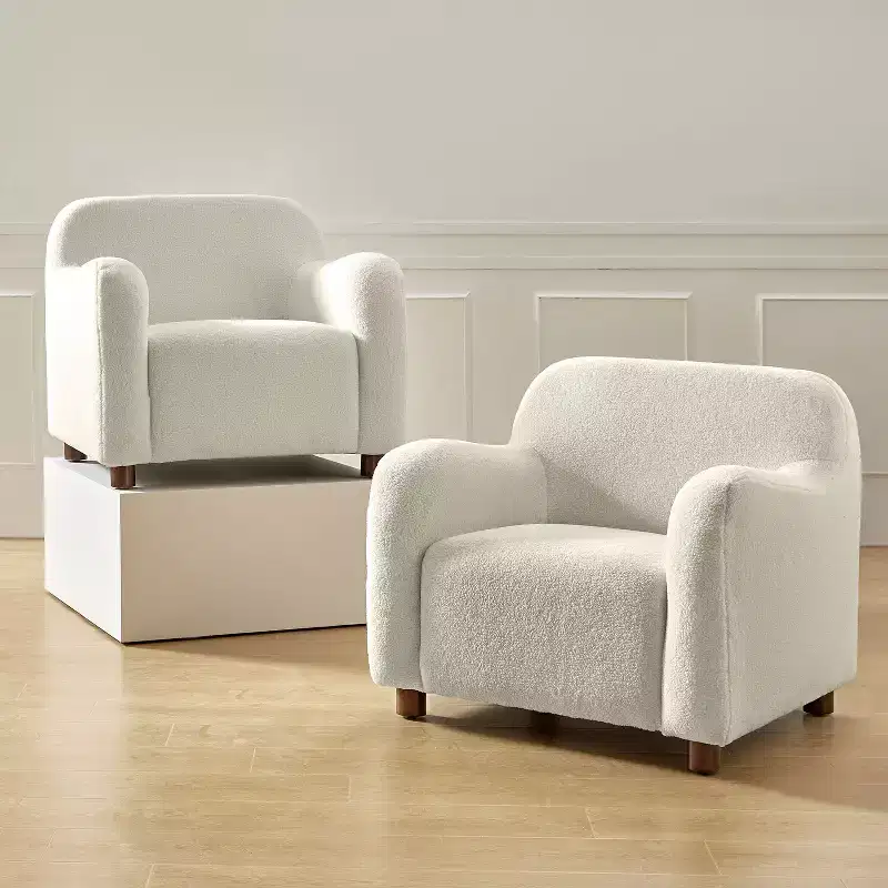 Boucle Upholstered Armchair Set of 2, Black / Ivory (1 Seat Each)