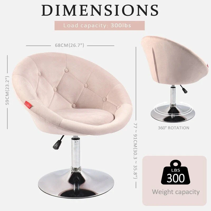 VANITII Accent Chair Swivel Vanity Chair Office Desk Chair Modern Height Adjustable Pink/Grey/White