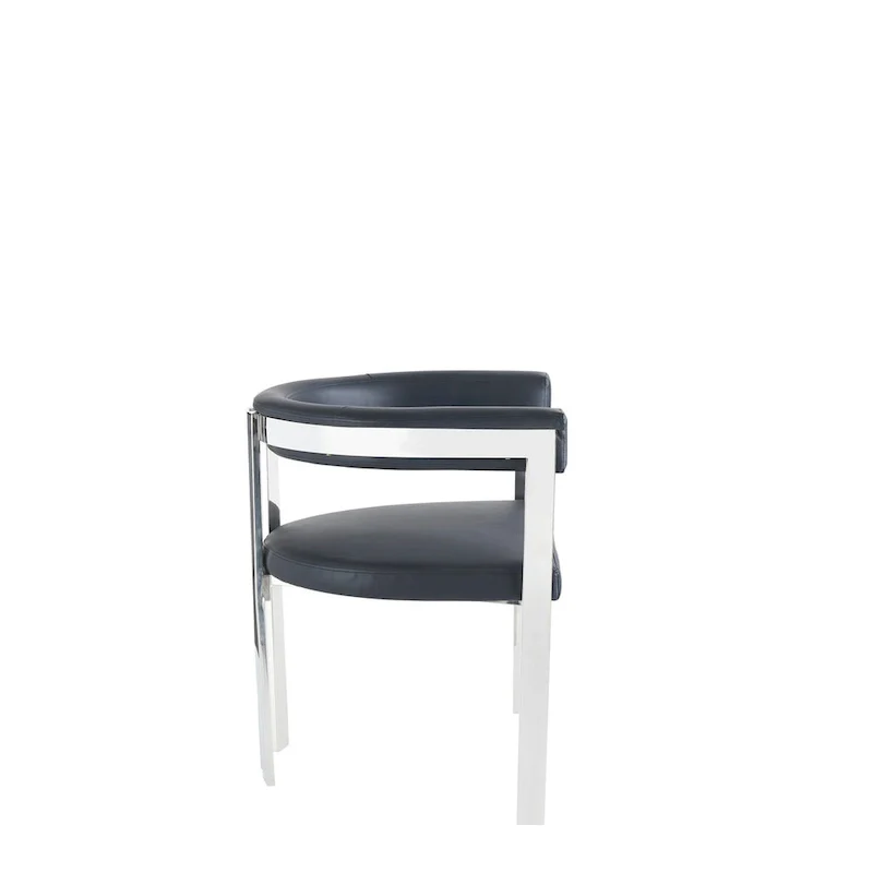Modrest Pontiac Modern Black Vegan Leather and Stainless Steel Dining Chair