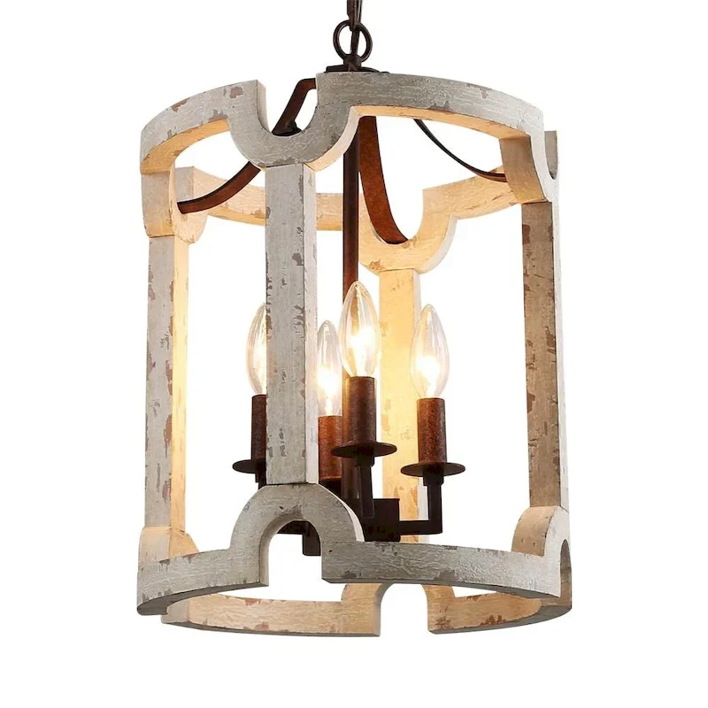 4-Light White Weathered Cylinder Lantern Chandelier - Whitewashed