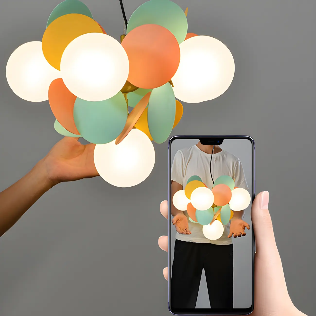 Pastel Sphere Glass and Metal Starburst Chandelier