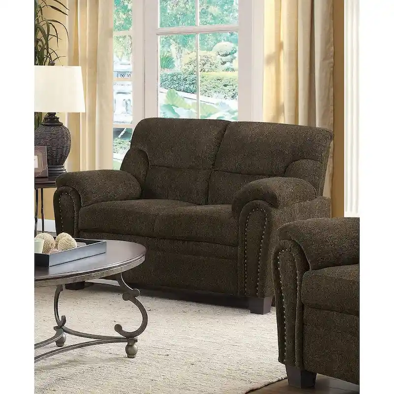 2 Piece Upholstered Living Room Set In Brown Finish