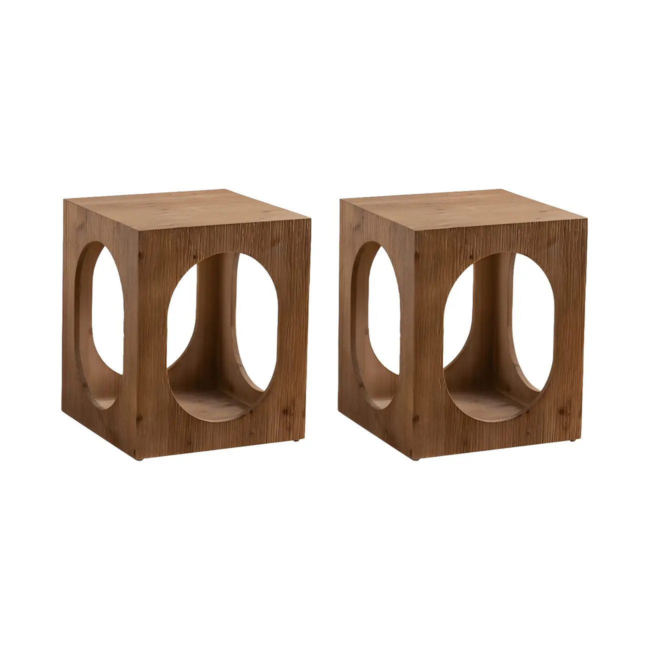 Elegant Geometric Wooden Block Accent Side Table
