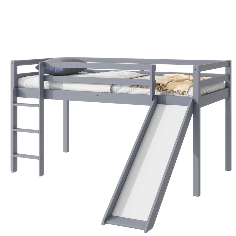 Twin Loft Bed with Slide and Low-Profile Design